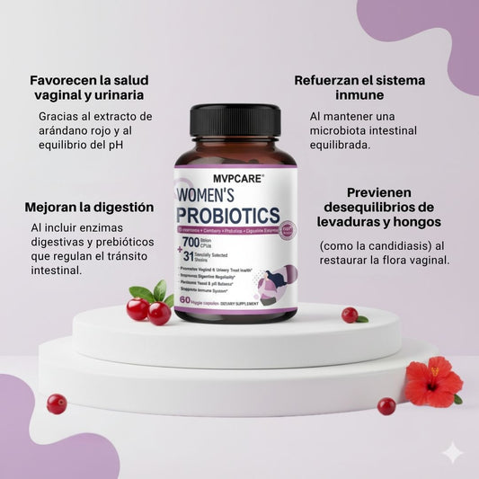 Probióticos para Mujeres | 120 mil millones UFC + Arándano Rojo + Enzimas Digestivas | 60 Cápsulas